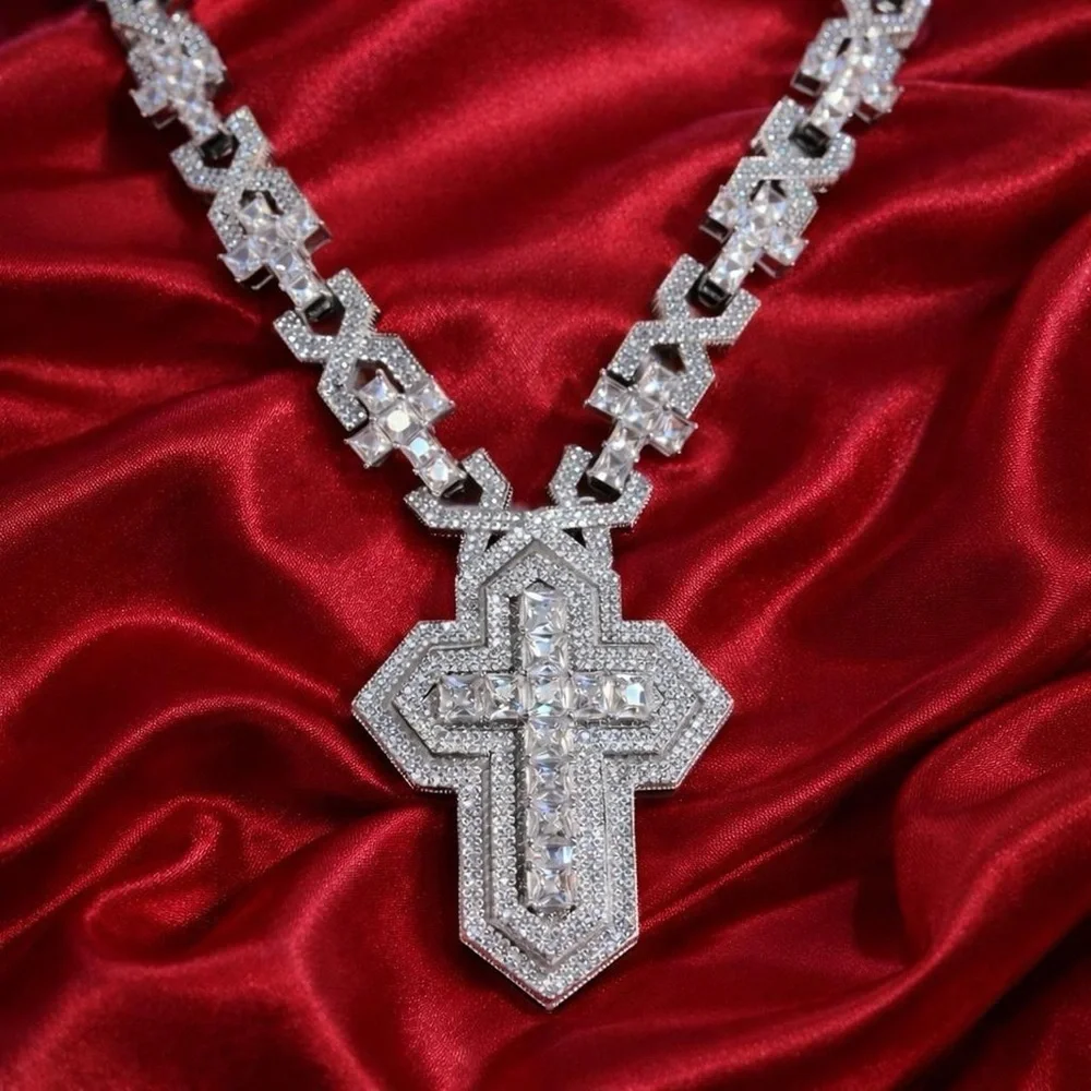Diamond-Cut Silver Cross Pendant Necklace - White/Silver 20inch